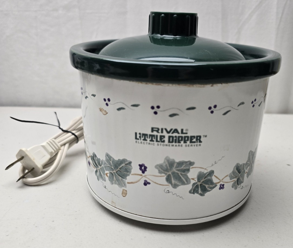 Rival Little Dipper Electric Stoneware Server Model 3204 White Green Ivy vine